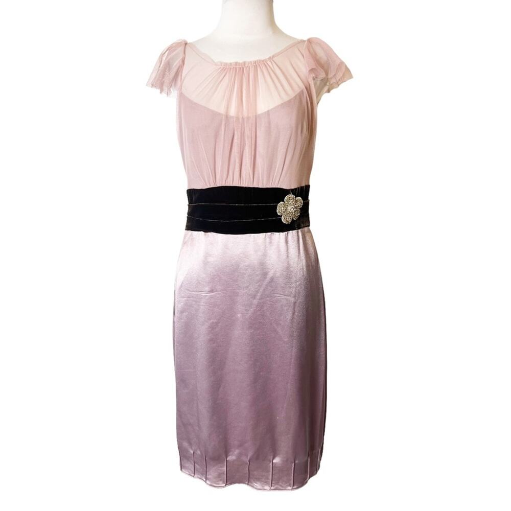 Vera Wang tulle top, rhinestone flower silky sheath dress sz 6